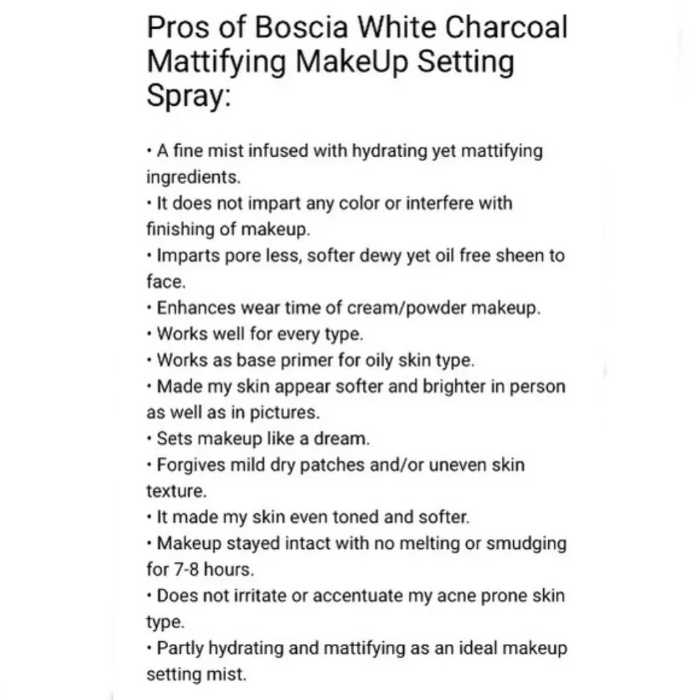 NEW BOSCIA White Charcoal Mattifying MakeUp Setting Spray 5 fl oz